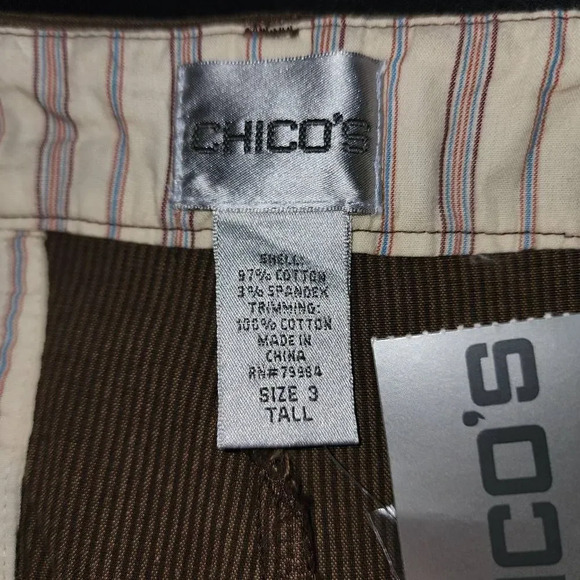 NWT Chico's Womens Chocolate Brown Tonal Stripe Korinne MT Pants 3 XL 16 New - Picture 4 of 4